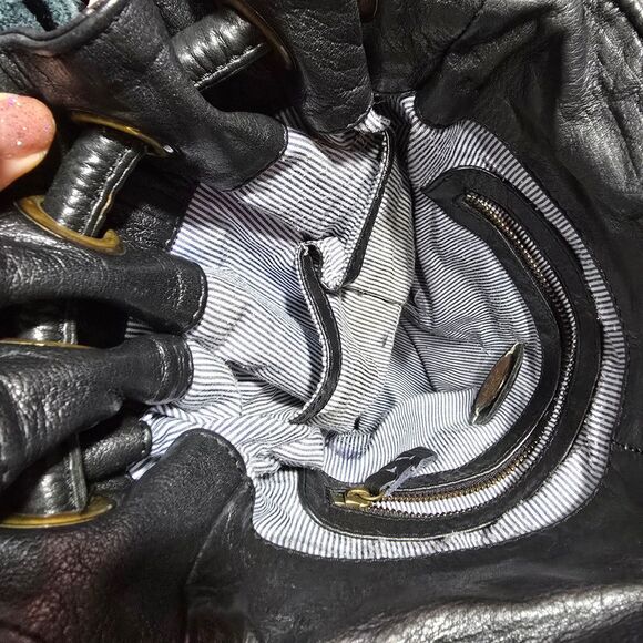 Anthropologie Holding horses suede leather teal black bucket shoulder handbag - Picture 7 of 12